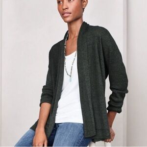 Eileen Fisher organic linen high collar delave ribbed knit cardigan medium